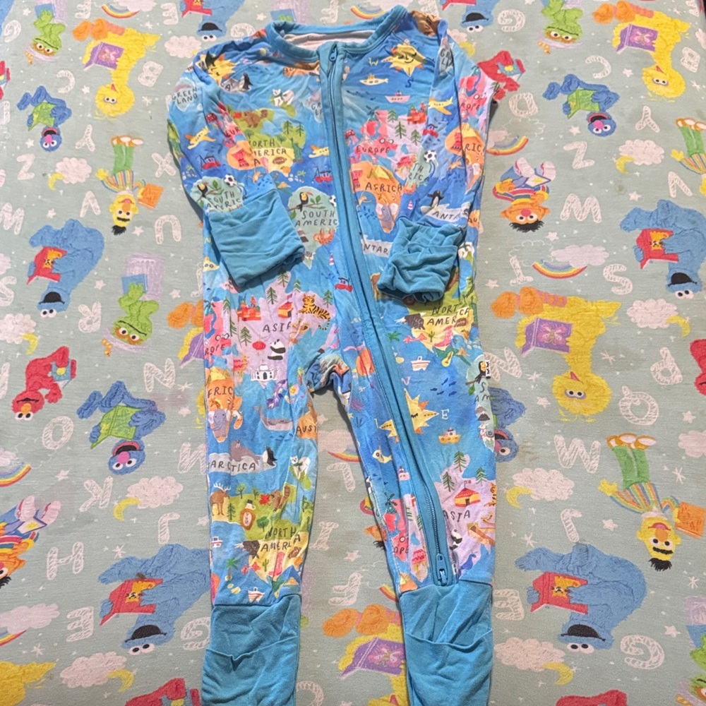 Little Sleepies Blue World Map Footie Pajamas